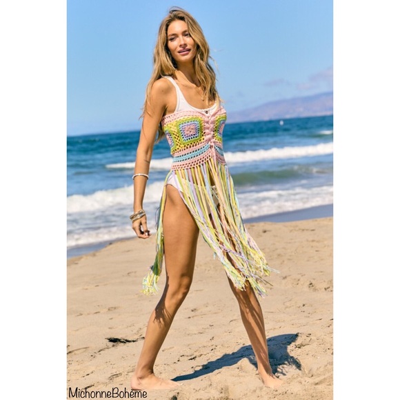 Davi & Dani Pastel Rainbow Crochet Fringed Convertible Top to Skirt - Picture 7 of 16